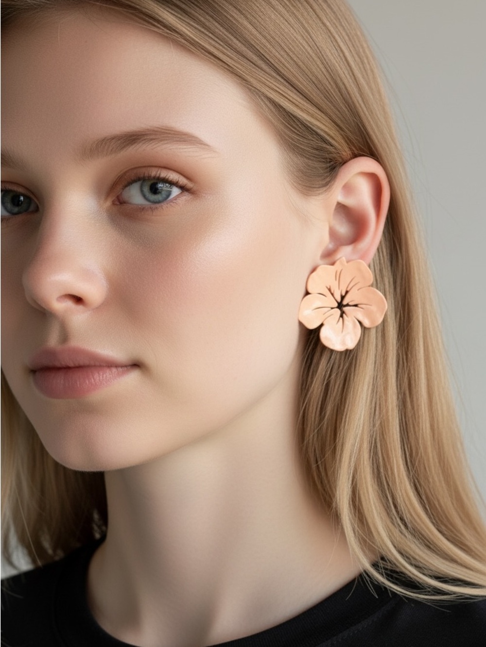 9/16 Elegant Peach Flower Statement Earrings - Women Jewelry